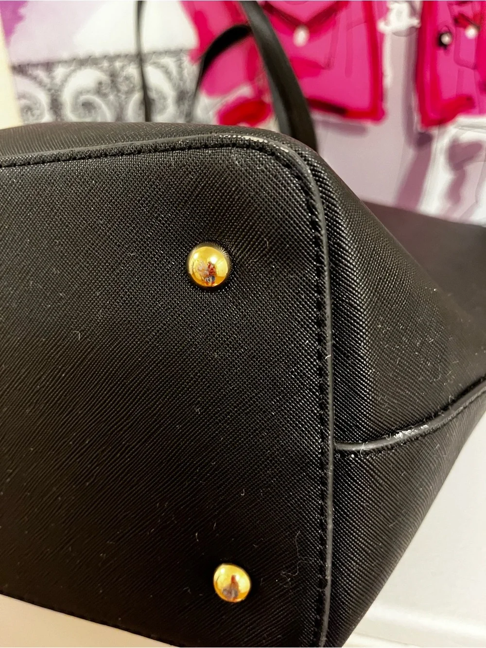 kate spade Black Saffiano Tote with Gold Logo Accents